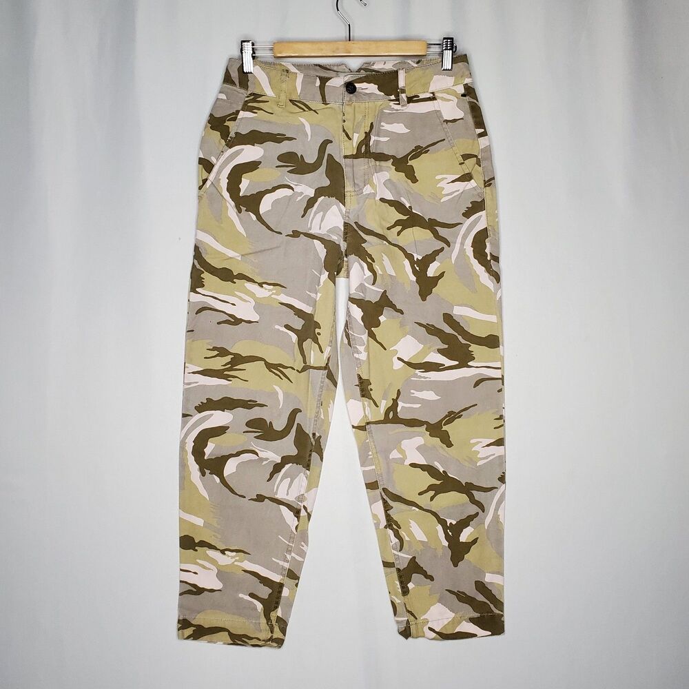 ASOS Canvas Camo Ankle Pants Womens 6 Pink Brown Cotton Tapered Pocket Grunge